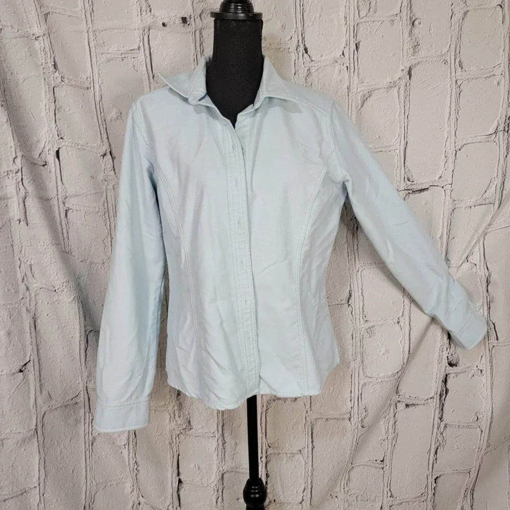 EDDIE Bauer Light Baby Blue Button Up Brushed Flannel Soft‎ Shacket Shirt L